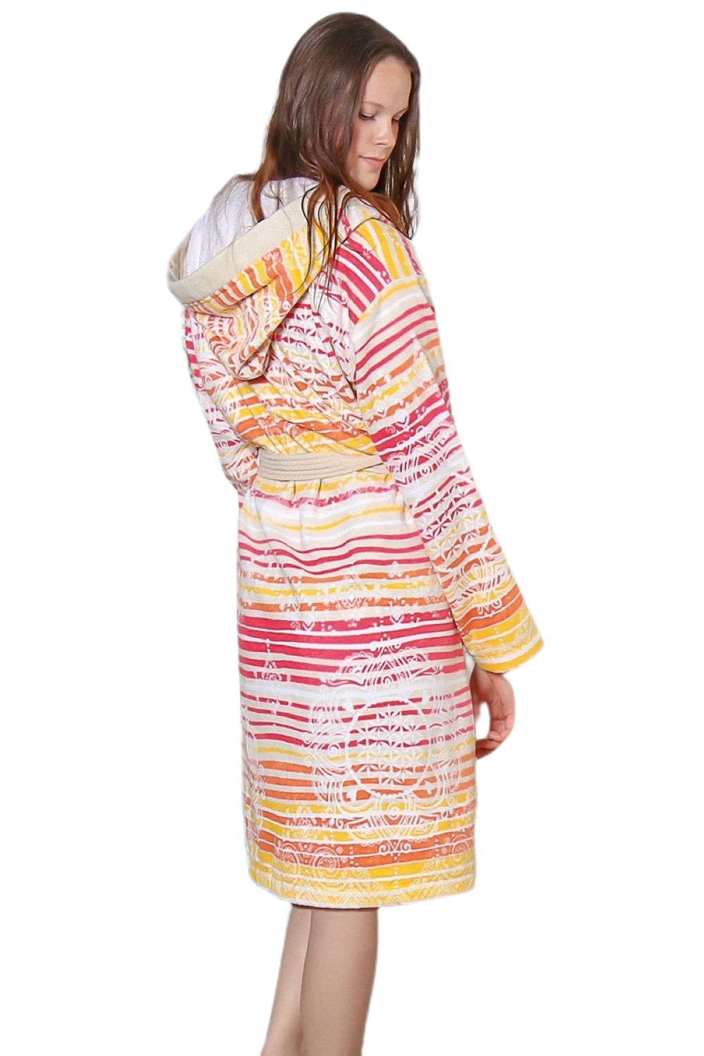 Bademantel aus BIO-Baumwolle - orange/pink