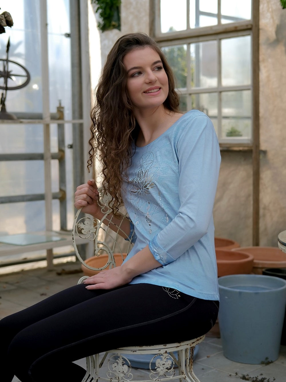 Shirt 3/4 Peaceful Lotus - Blau/Silber