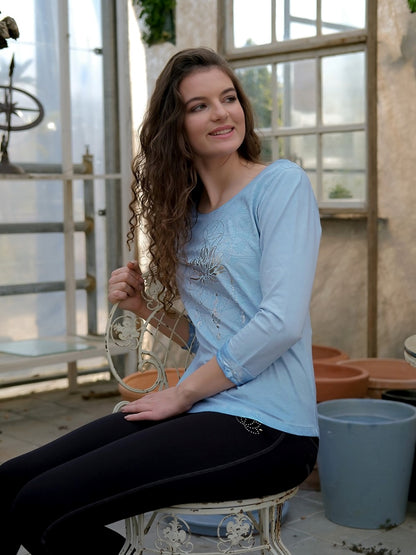 Shirt 3/4 Peaceful Lotus - Blau/Silber